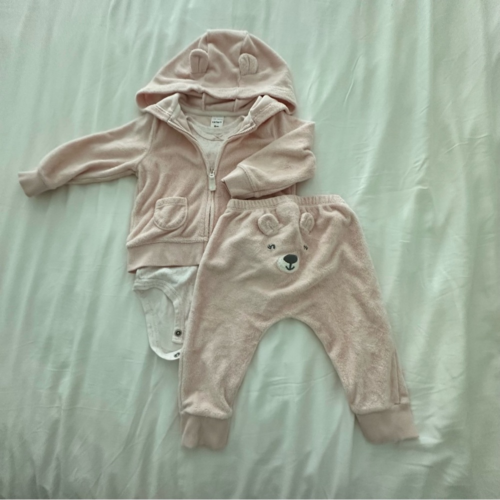 Carter’s 3-piece Adorable Pink Baby Bear Outfit With Bear Onesie 9M